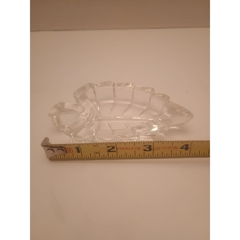 4" Clear Small Glass Trinket or Candy LEAF Dish Lead Crystal Thick Cut Glass